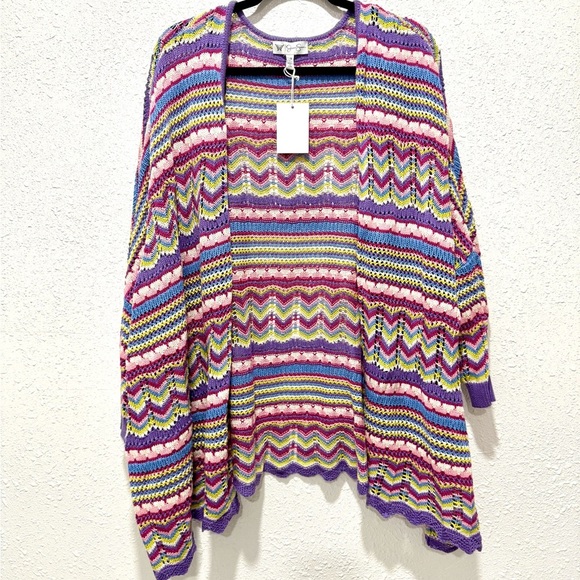 Jessica Simpson paisley purple combo Multicolor Zigzag kimono Cardigan S/M - Picture 2 of 9